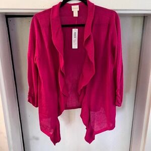 Vintage Chico's ruffled pink open-front cardigan knit sweater size 1 NWT